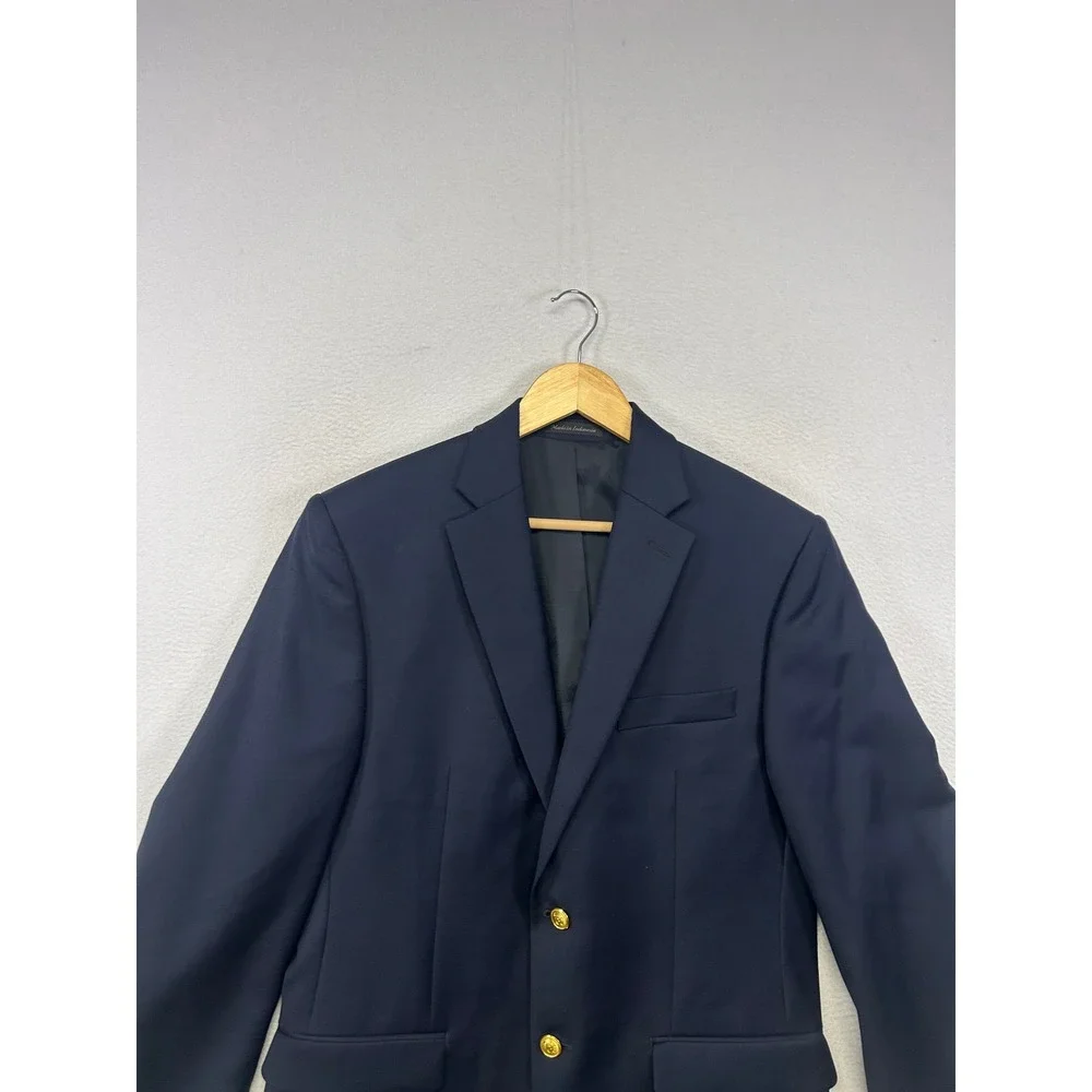Preppy Lauren Ralph Lauren Mens 38 Navy Blue Wool Gold Button Blazer